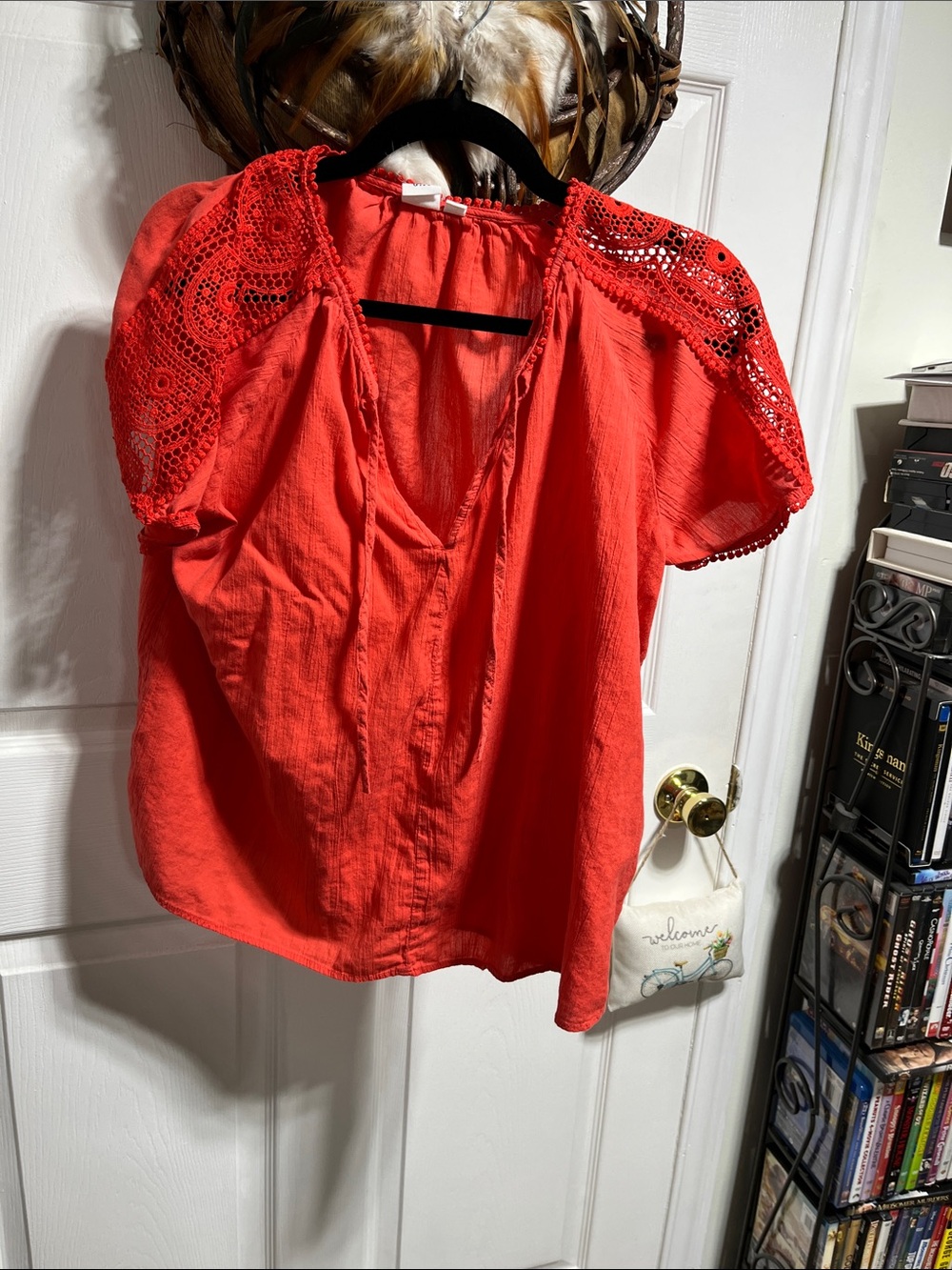 GAP Bright orange peasant Eyelet Puff-Sleeve Blouse